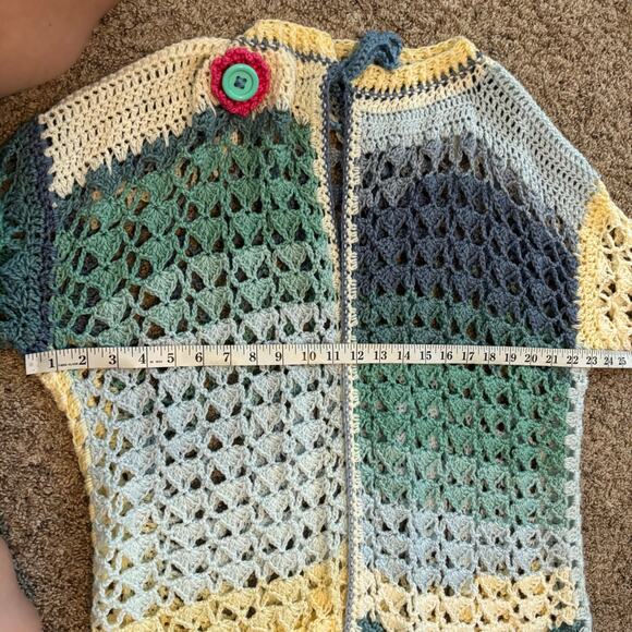 Handmade Crochet Longline Cardigan Sweater Grannycore Artsy Quirky Blue - Picture 6 of 6